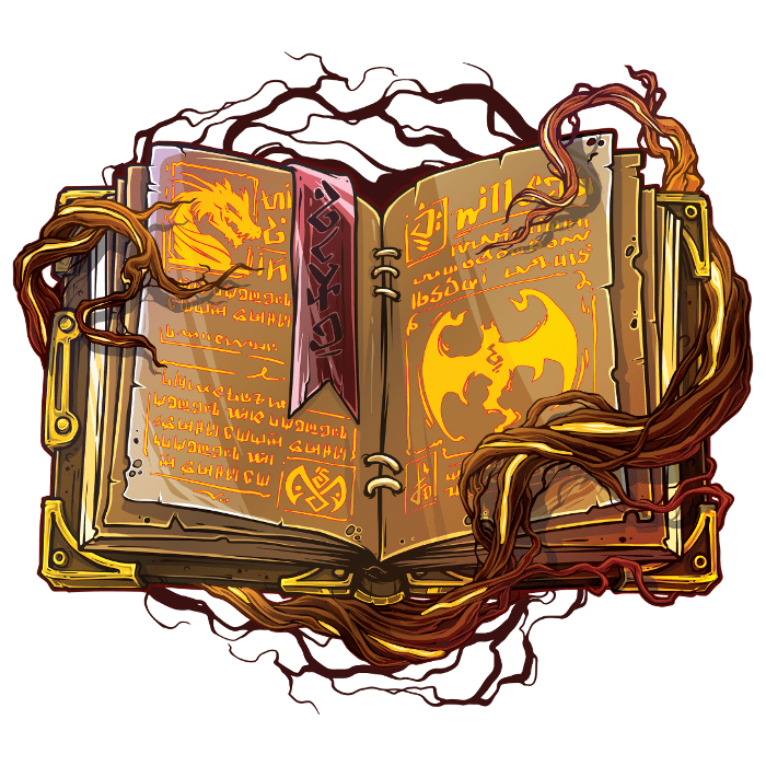 magisches Buch mit Drachenabbildungen