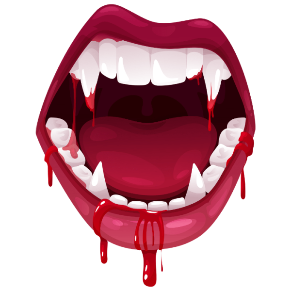 geöffneter Mund mit Vampirzähnen.